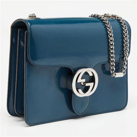gucci patent bag teal blue